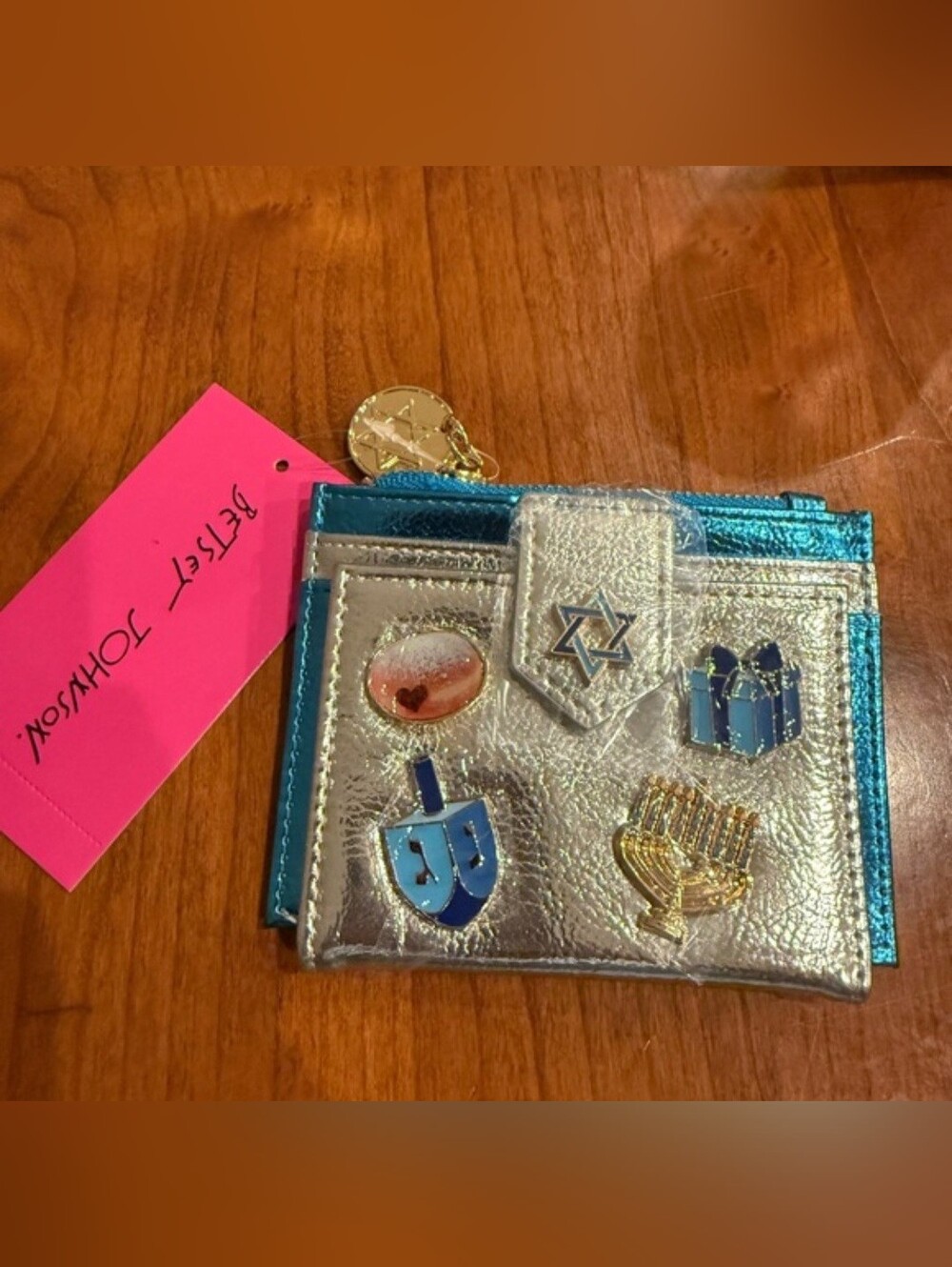 Betsey Johnson Hanukkah Silver and Blue Wallet with Charms NWT